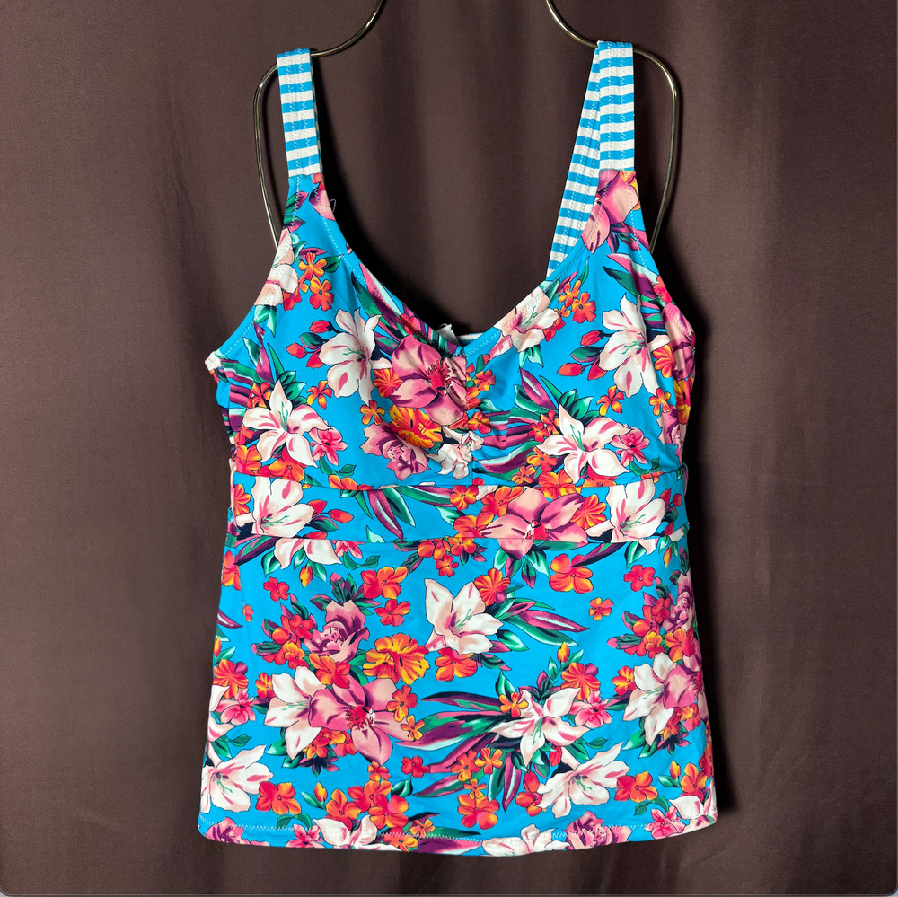 Lands' End Women's L Reversible Chlorine Resistant V-neck Tankini Swimsuit Top P