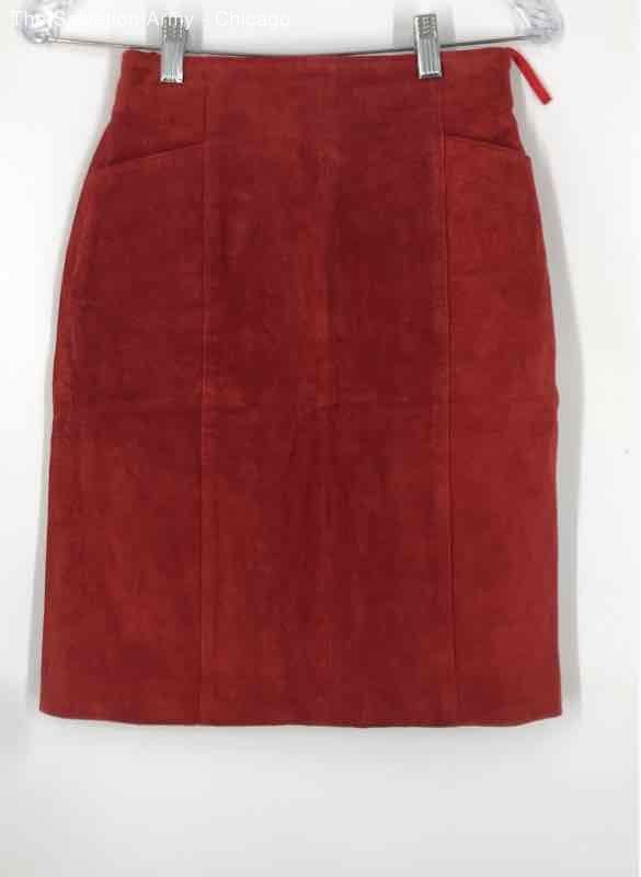 Wilsons Womens Red Leather Suede Back Zip Casual Straight & Pencil Skirt Size 4