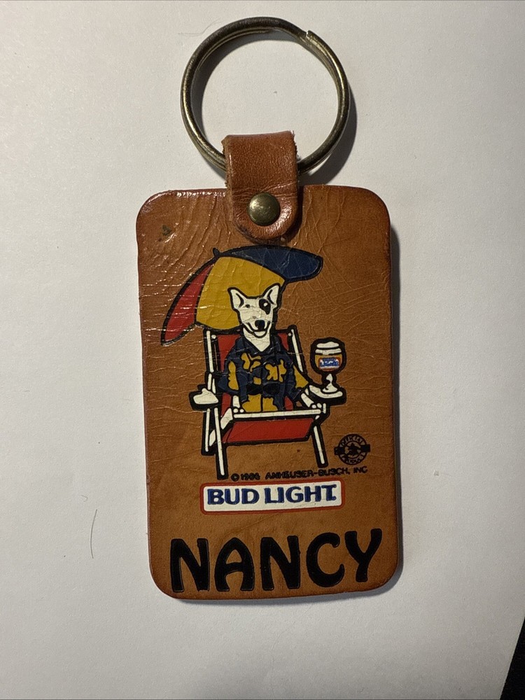 Bud light Nancy leather keychain SPUDS Mackenzie