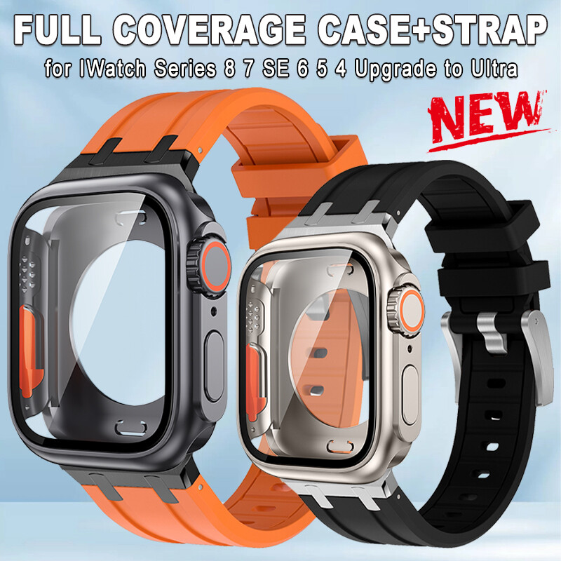 For Apple Watch 8 7 6 5 4 SE 44mm/45mm Change to Ultra Silicone Strap Band+Case