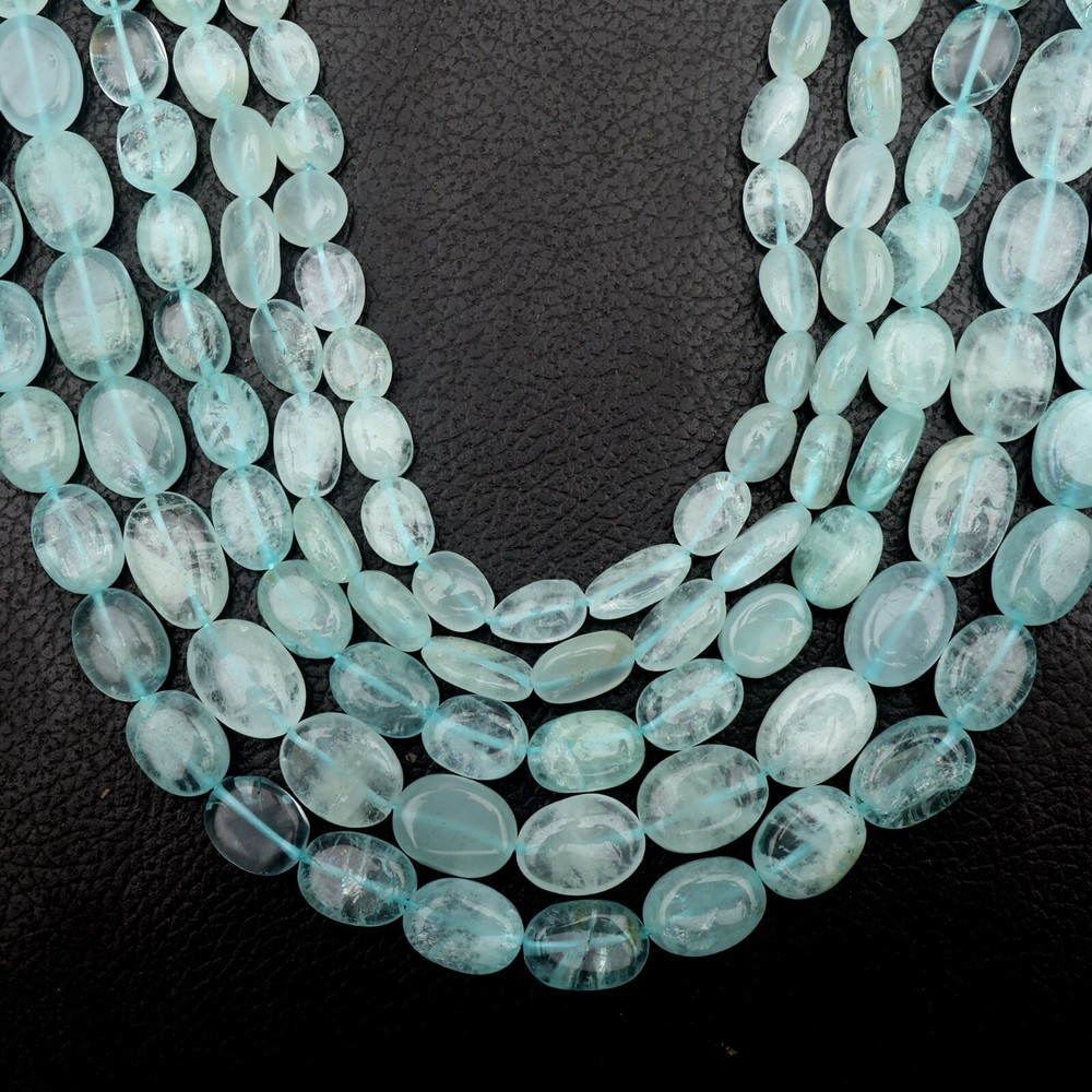 Natural Aquamarine Beads Smooth Oval Shape Beads 8 Inch Strand 8-14 MM Beads