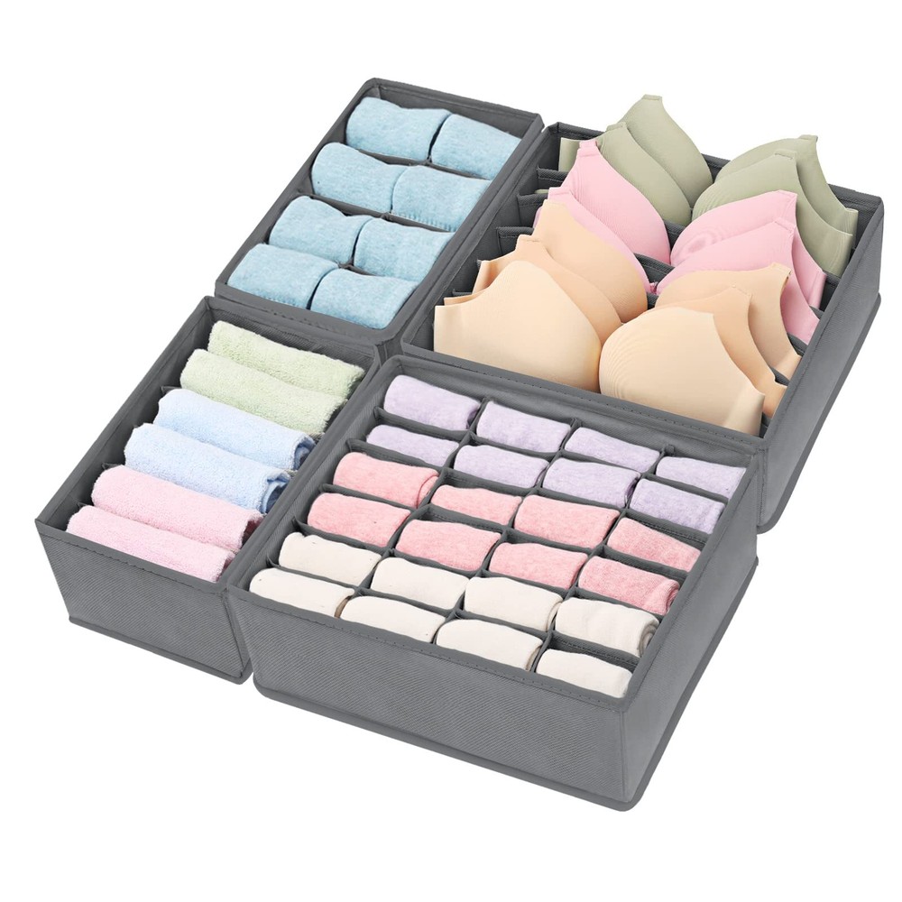 4 Pack Foldable Underwear and Bras Drawer Organizers, Fabric Closet Dresser D...
