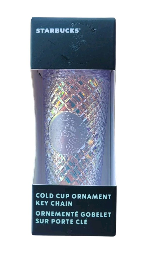 Starbucks Mini Cold Cup Key Chain Clear Iridescent Ornament Holiday Christmas-image