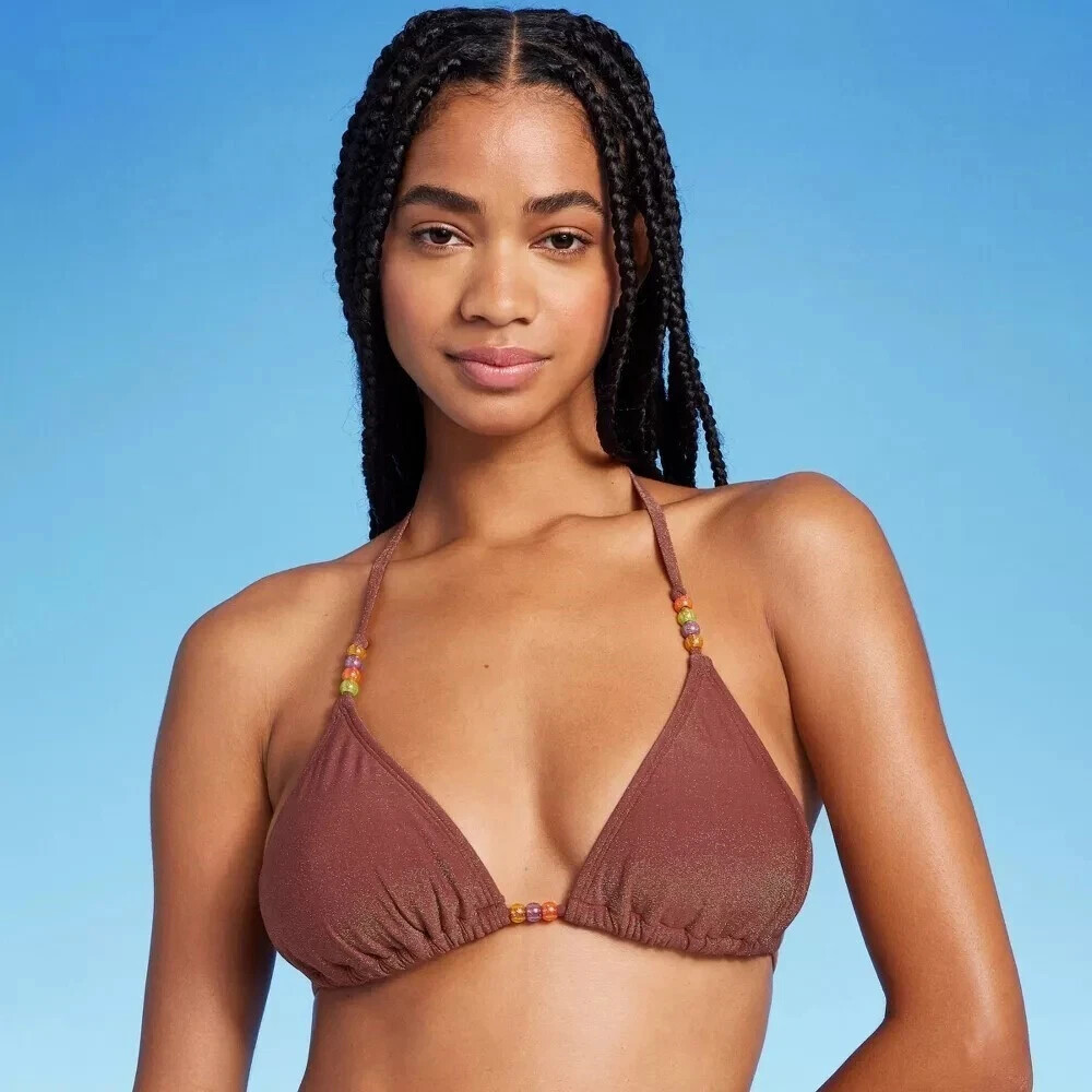 Women's Beaded Strap Triangle Wild Fable Brown Lurex S 4-6