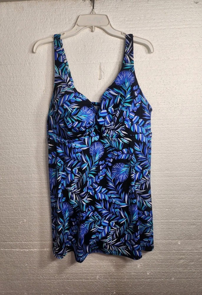 Swimsuits   For All One Piece Tropical Dress Swim Sz 20 Blue Black