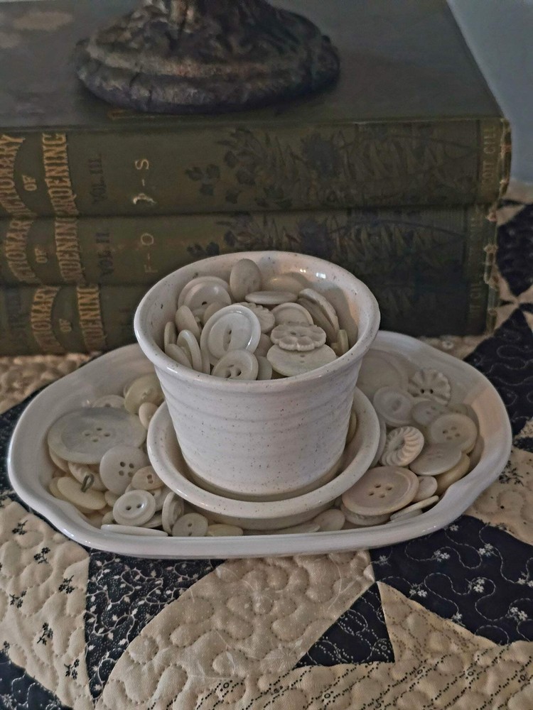 Pfaltzgraff Stoneware Bundle with Vintage Buttons - Home Decor