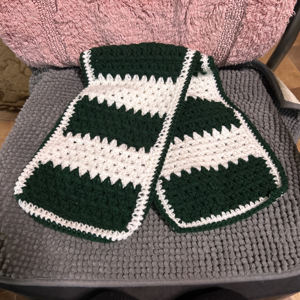 Michigan State Green & White Hand-Knit Crochet Scarf