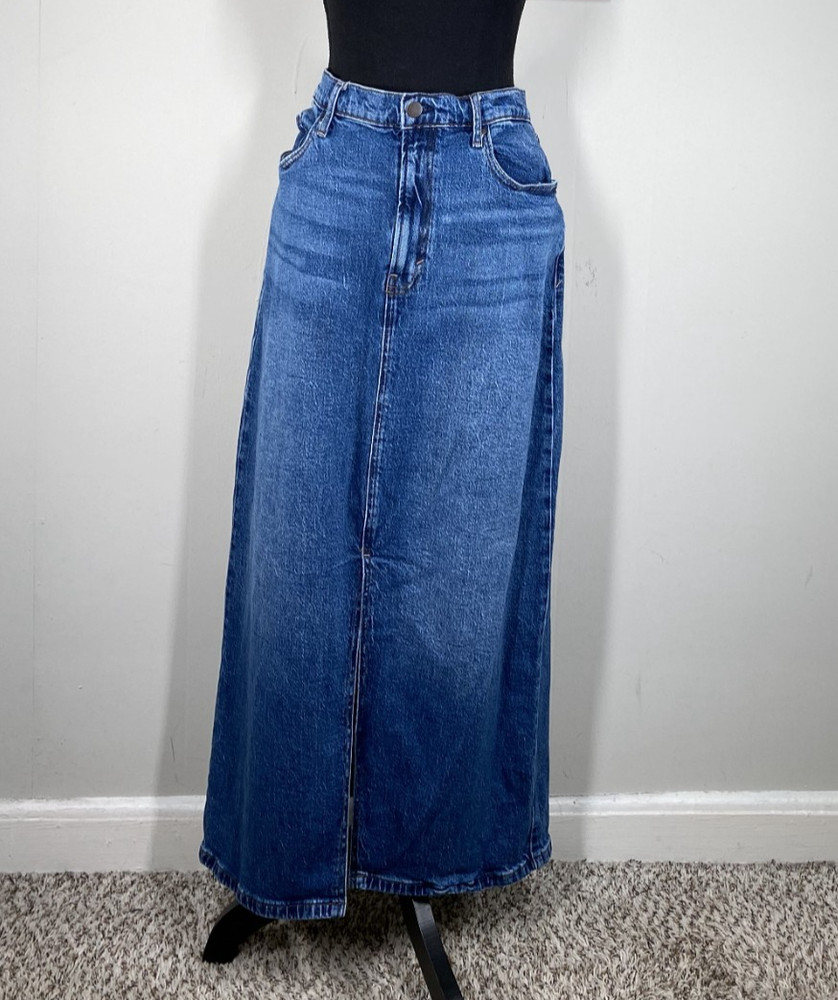 A.n.a High Rise Maxi A-Line Denim Skirt Women's 14 Blue Front Slit Casual