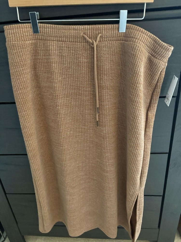 Sonoma Women's XL Brown Solid Knit Midi Pencil Skirt Elastic Drawstring Waist