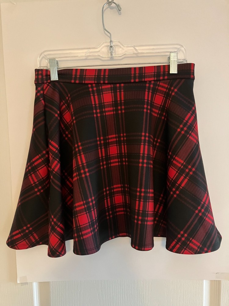 Hot Topic Red Black Plaid Mini Skirt Medium - Punk Rock Tartan Skirt for Women-image