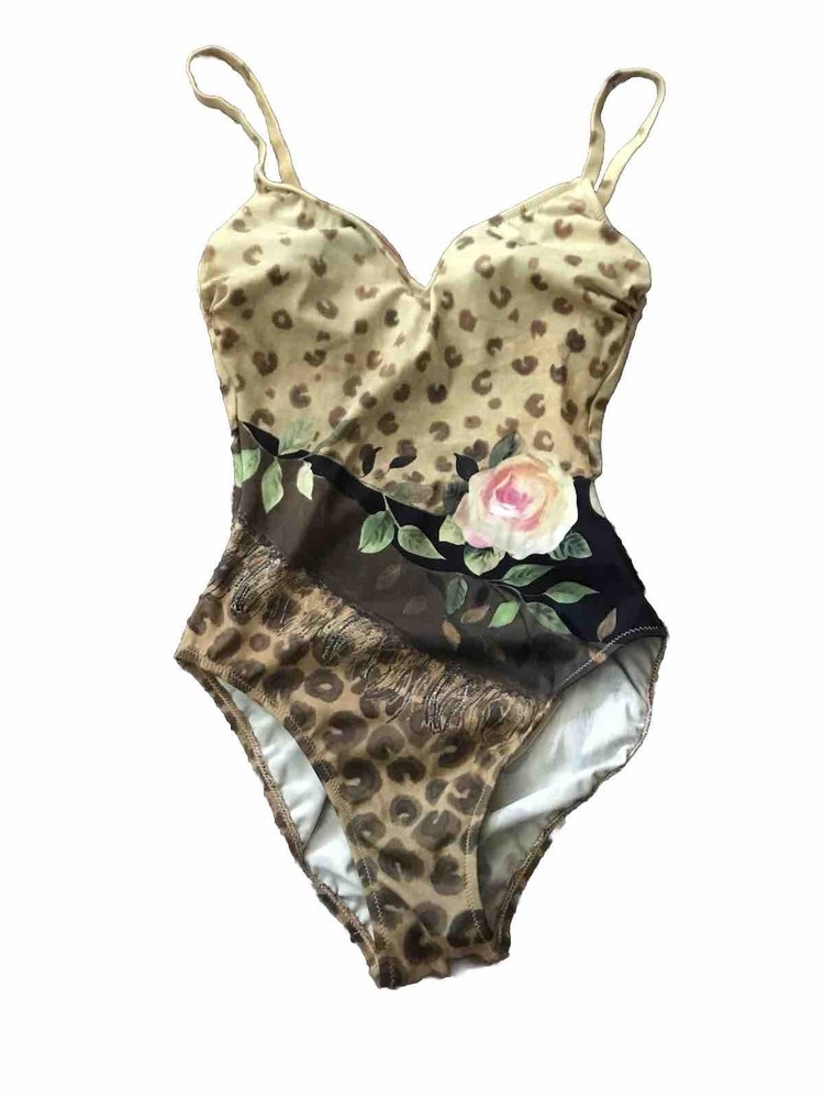 Vintage Diva by Rachel Pappo One Piece Swimsuit Animal Print Rose Leopard US 6