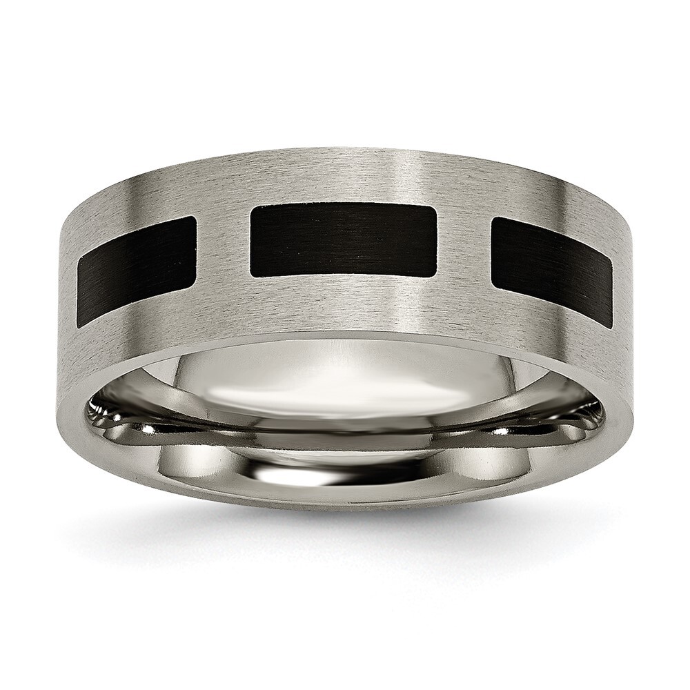 Titanium Brushed with Black Rubber 8mm Flat Band Ring Size 10