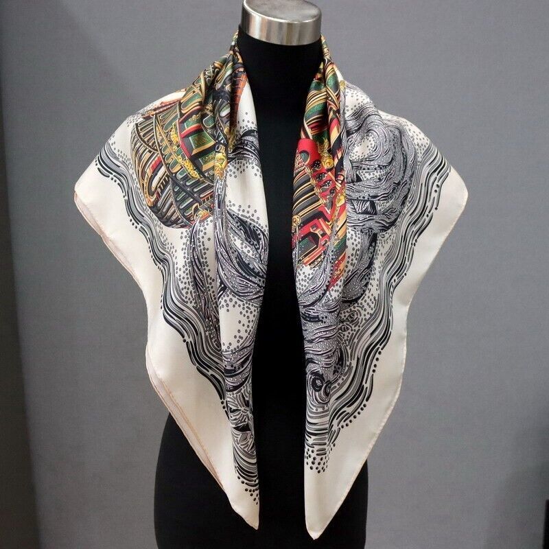 Pure Twill Silk 18 Momme~ Double Face Scarf Stole Tower Print Square Shawl 35