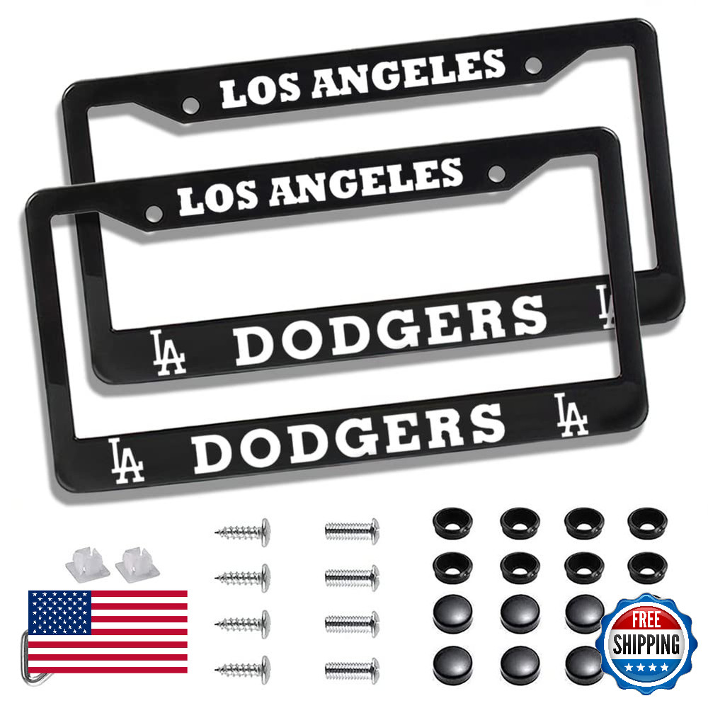 2PC Dodgers License Plate Frames Black Aluminum Rustproof US Standard