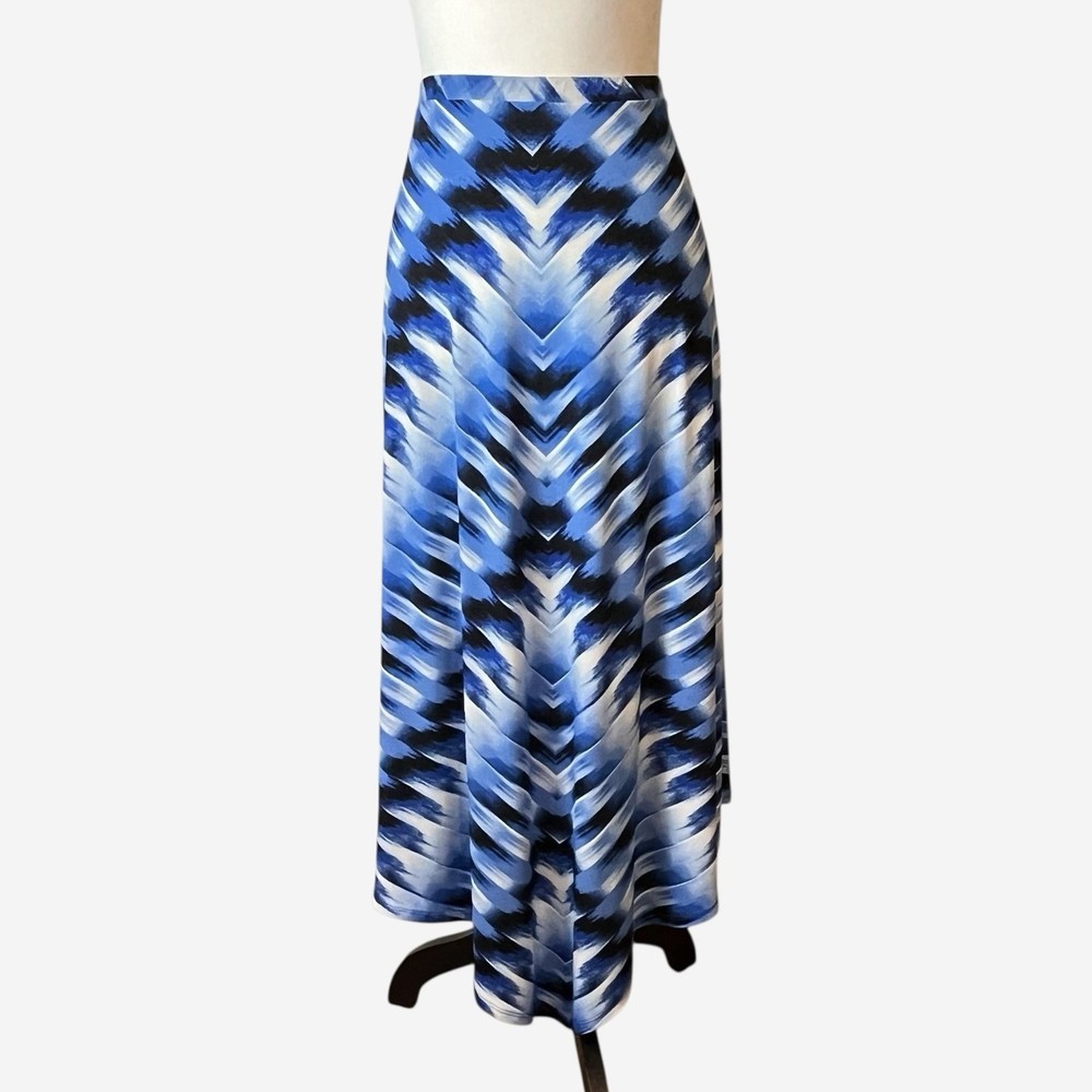 Chicos Easywear Skirt 1 Medium Handkerchief Asymmetrical Hem Blue Elastic Waist