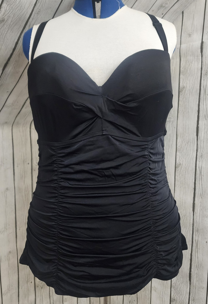 Torrid 3 Swim Tankini Top Black Ruched Underwire Adjustable Straps Plus Size