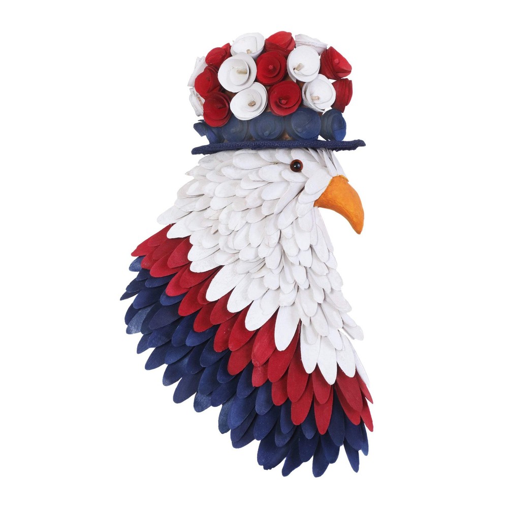 14 in. Patriotic Hanging Eagle Decoration with Red White and Blue Wood Cuts and