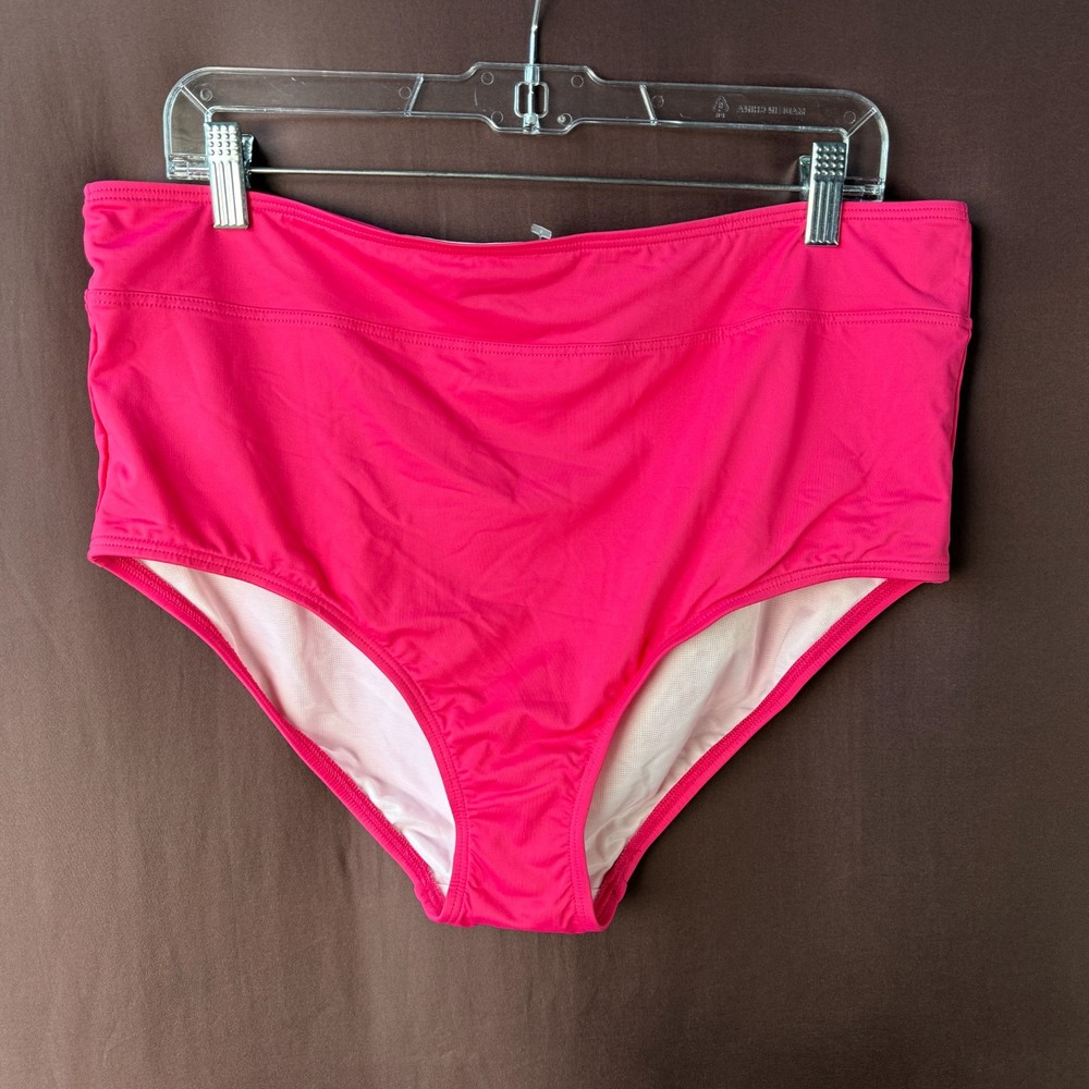 Lands' End Women's 4-16 LONG Hot Pink Bikini Swim Bottoms High Waisted Chlorine