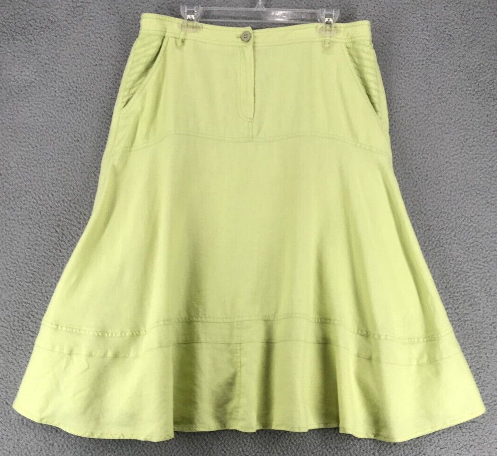 Focus Life Style Linen Fit & Flare Midi Skirt Size 14 Beach Casual Pale Green