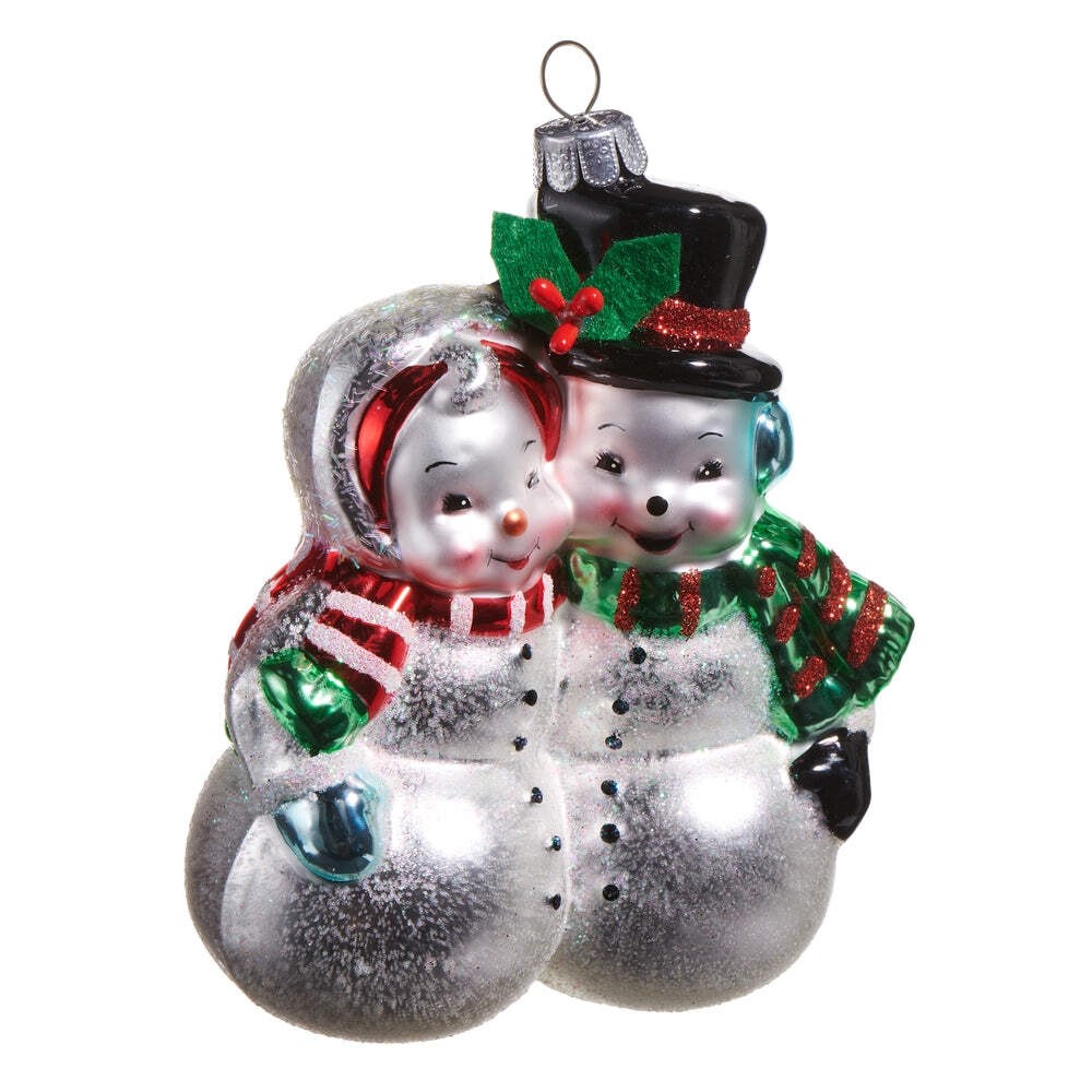 Retro Snow Couple Glass Ornament 4.5