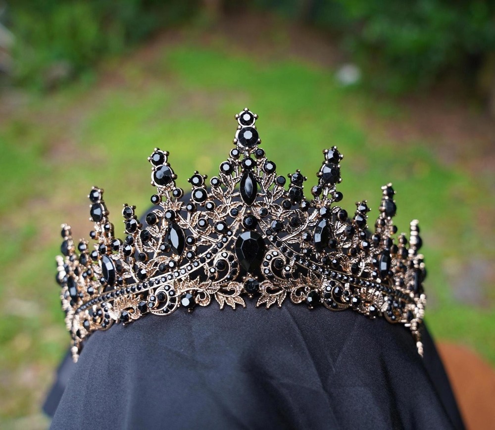 Tiered Black Crystal Tiara Bridal Goth Crown Birthday Wedding gift