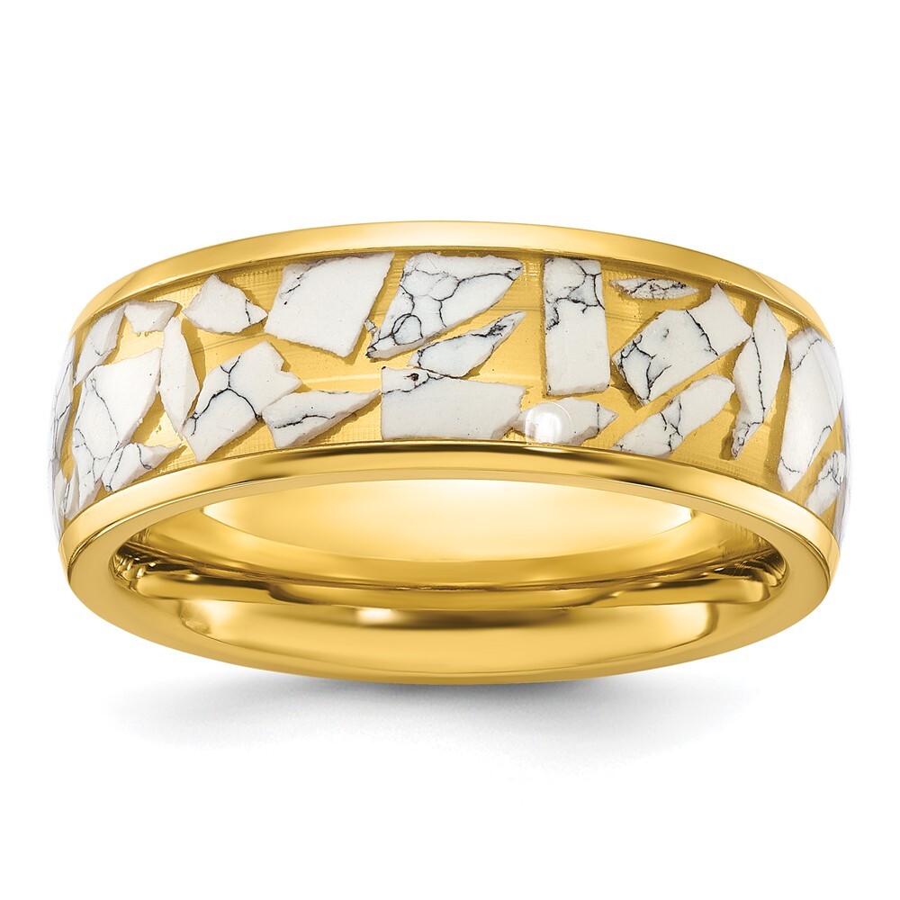 Titanium  Yellow IP-plated with Ceramic Fragments Inlay 8mm Band Ring Size 9