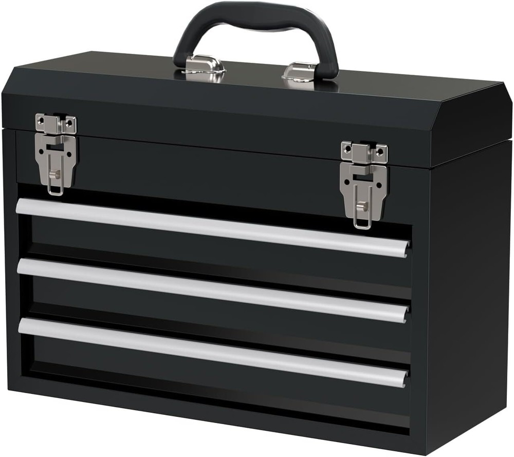 Portable 3-Drawer Steel Tool Box Compact Metal Micro Tool Chest Organizer