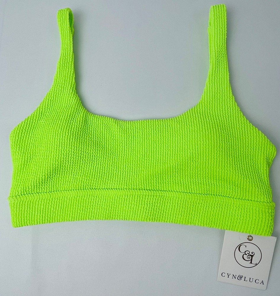 NWT Cyn & Luca Neon Lime Green BIKINI top Val Ribbed scoop neck sizes S M Lg
