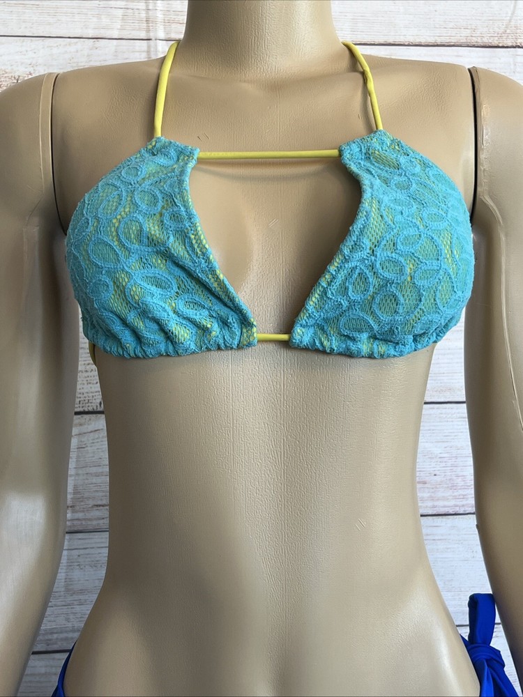 Victoria's Secret Women Aqua Halter Bikini Top Size M