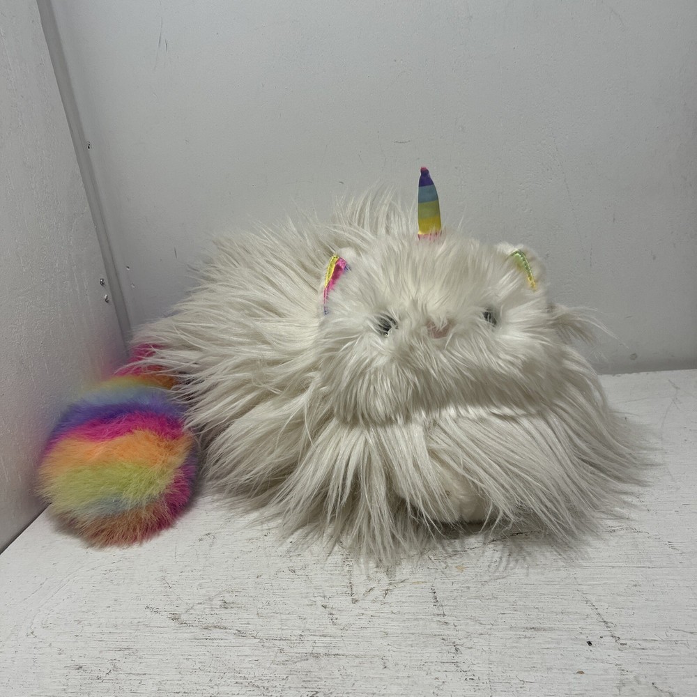 Douglas Cuddle Toy Plush Caticorn WHITE RAINBOW SHAGGY Cat Unicorn 