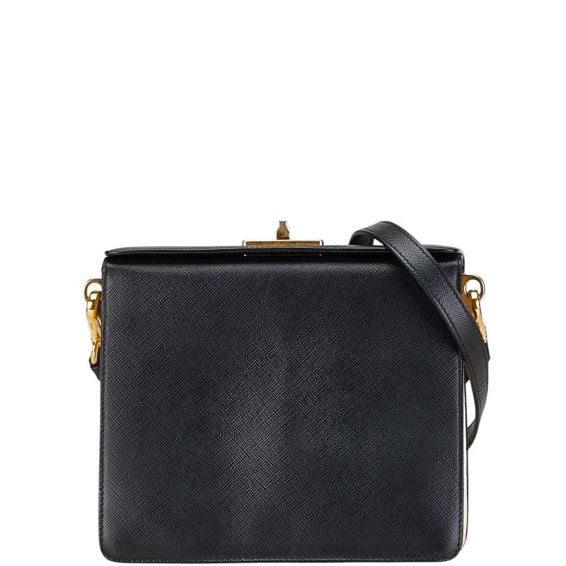 Prada Saffiano Leather Crossbody Shoulder Bag Black White Women Pre-Owned