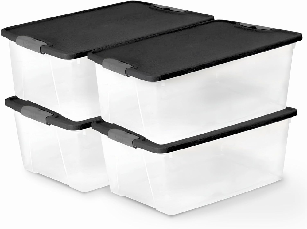 HOMZ 4-Pack 15Qt Gray Clear Plastic Storage Bins with Secure Latches