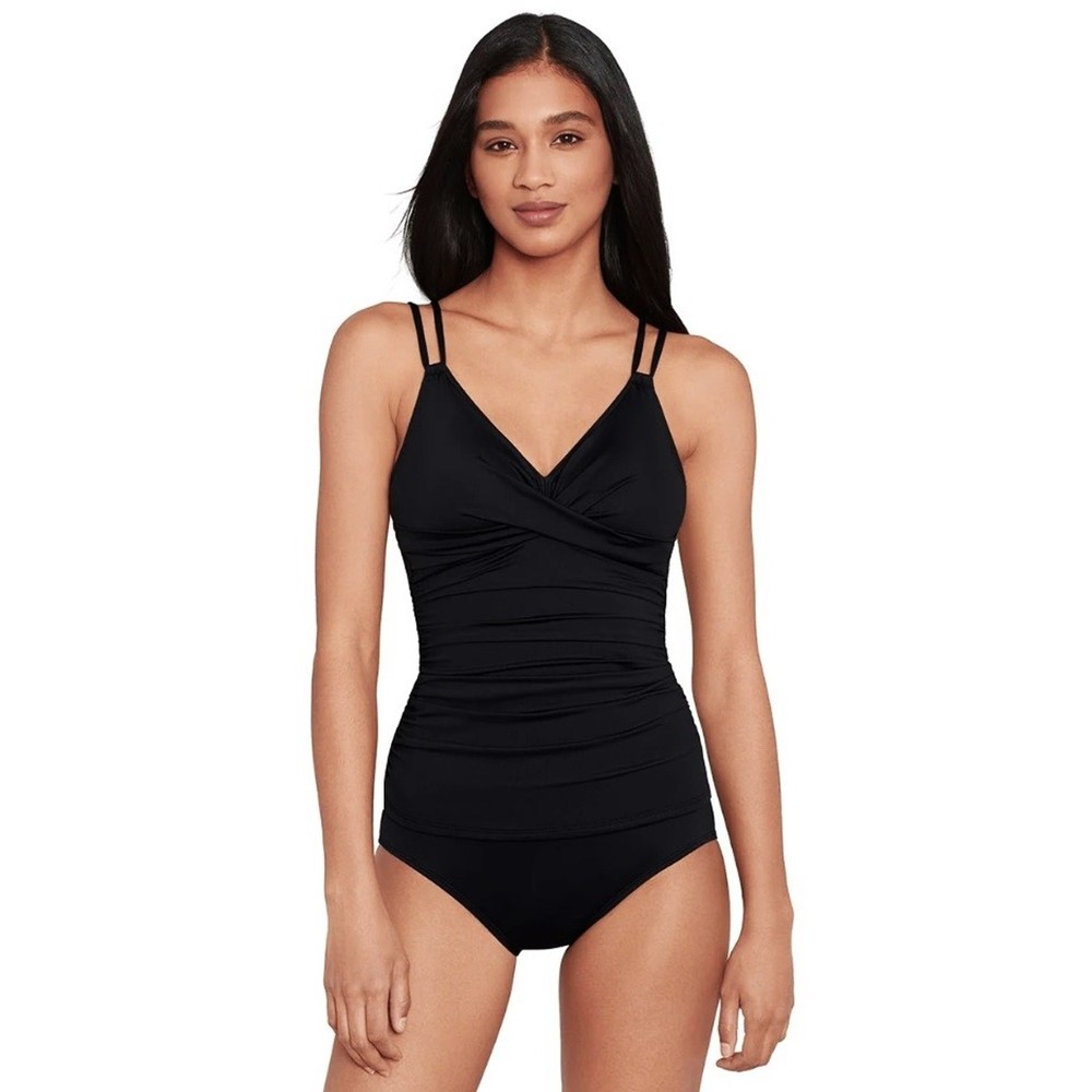 Lauren Ralph Lauren Women Black Double Strap Twist One-Piece Swimsuit Size US 4