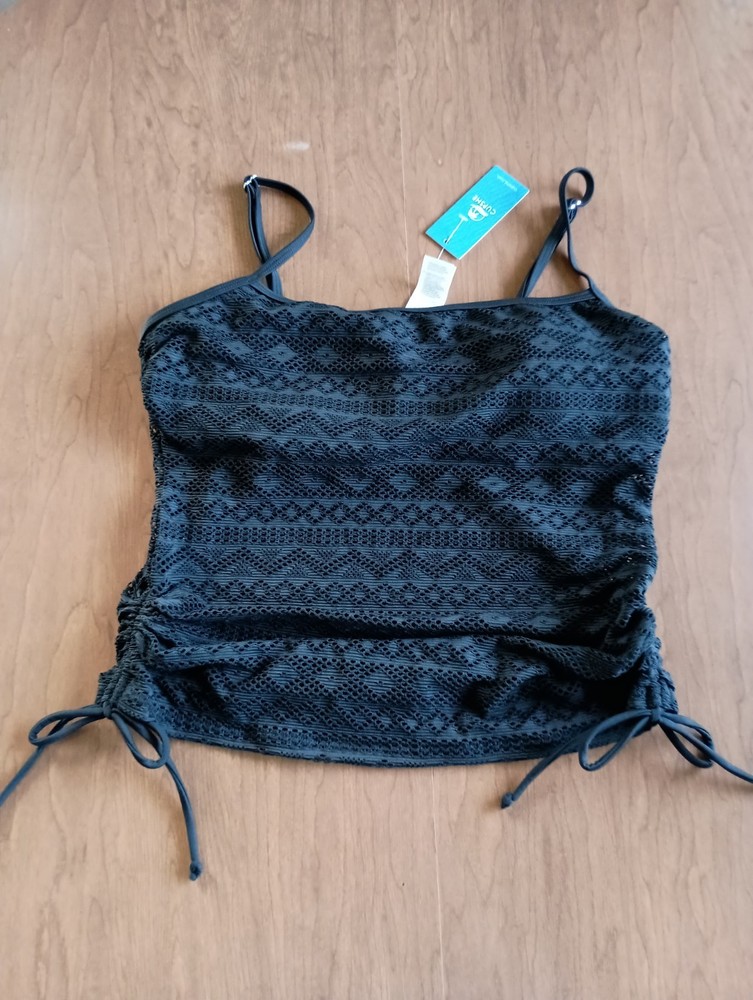 Cupshe Women's Black Diamond Crochet Tankini Top Size Medium