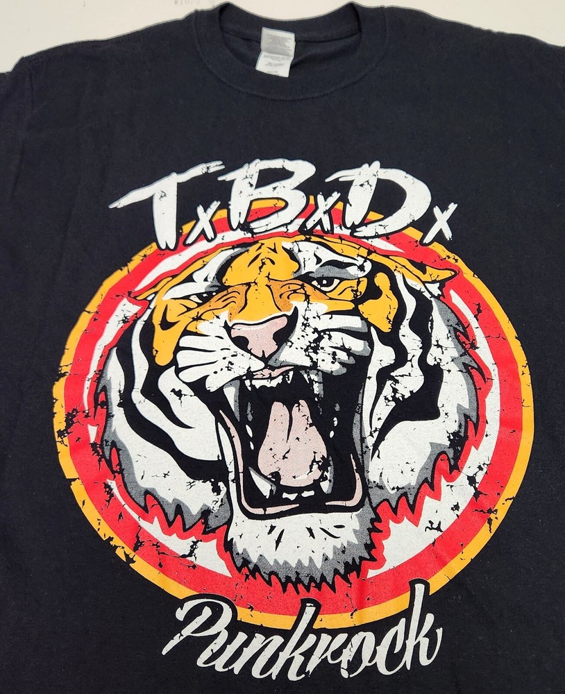 Vintage Punk Rock TBD Roaring Tiger Black Cotton Band T-Shirt Men's M/36 VG