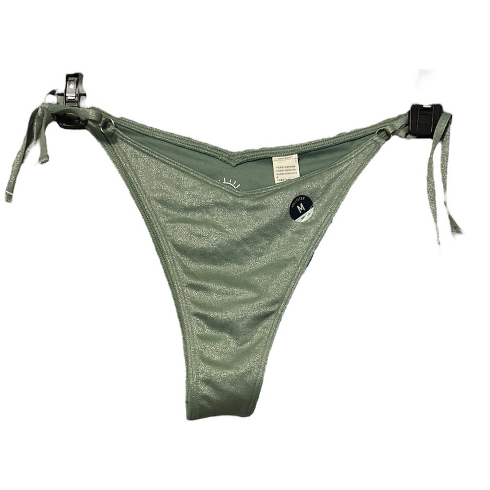 Hollister Ruched Green Shimmer Side Tie V-cut Bikini Bottoms Size Medium NWT