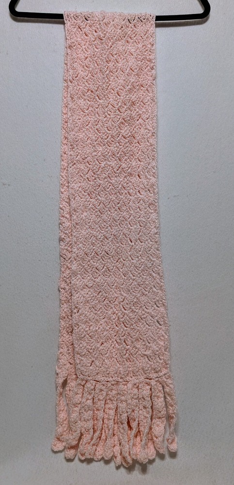 Handmade Light Pink Crocheted Scarf 70x8 In