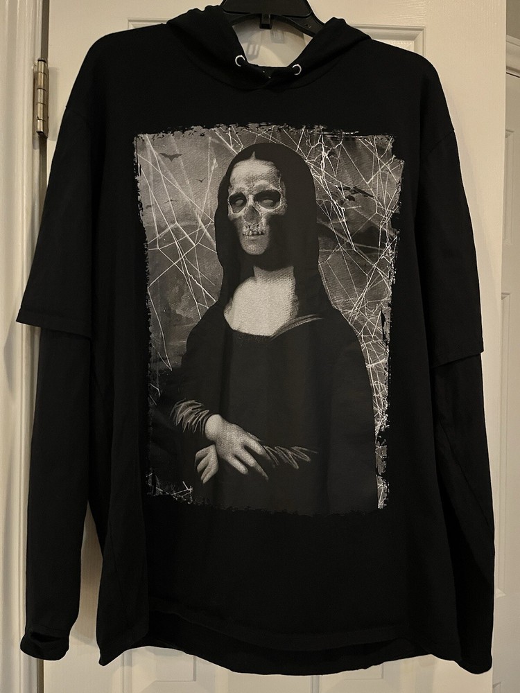 Gothic Skull Mona Lisa Black Pullover Hoodie Sizes M XL-image