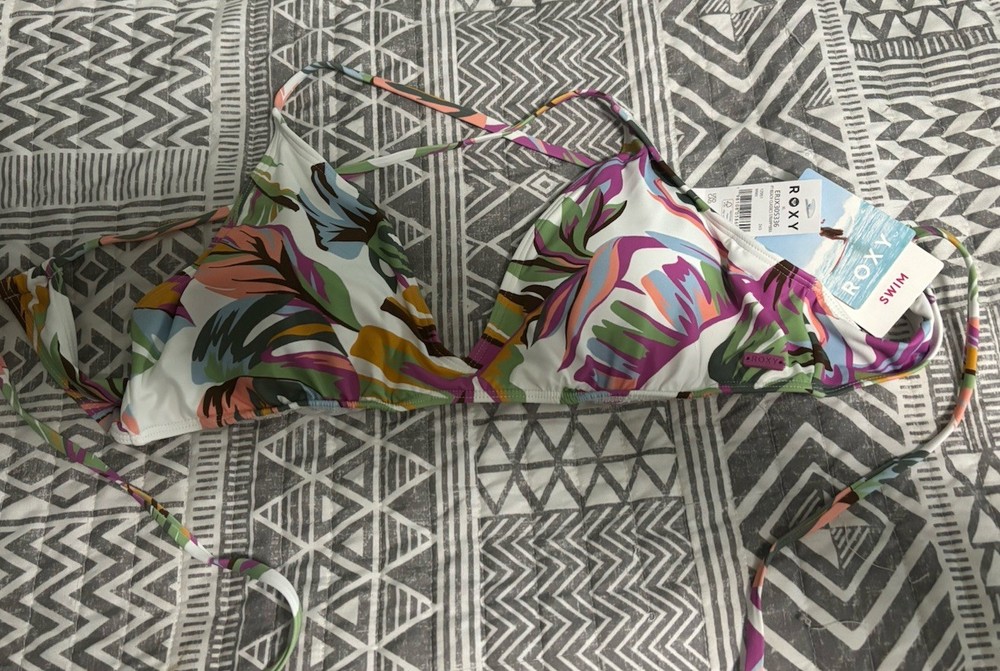 Roxy TROPICAL MULTI Juniors' Cloudy Print Bralette Bikini Top Size XL NWT