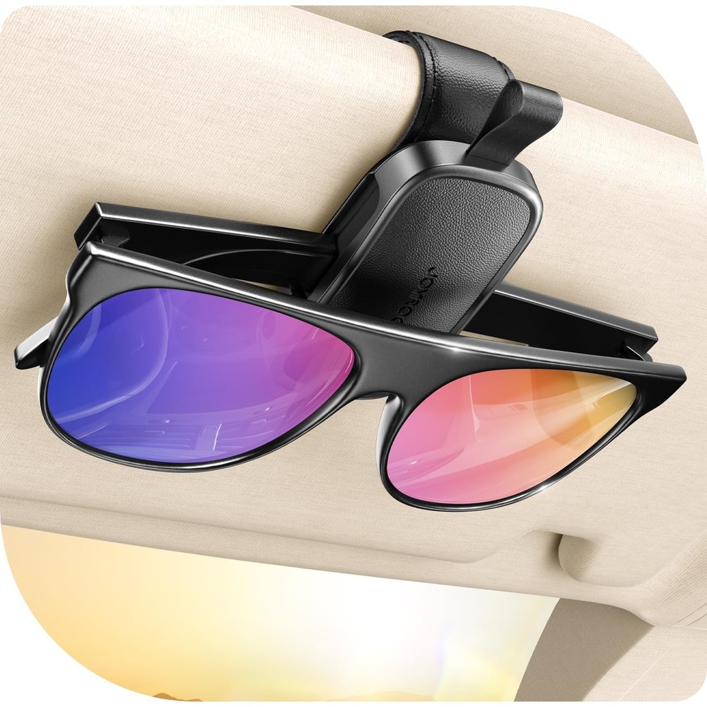 JOYROOM Sunglass Holder for Car Visor Magnetic Leather 1 Pack, Black
