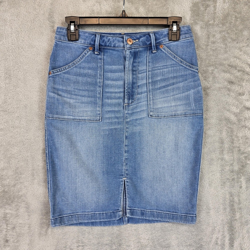 Abercrombie & Fitch Skirt Womens 6 Blue Denim Pencil Knee Length Slit Stretch