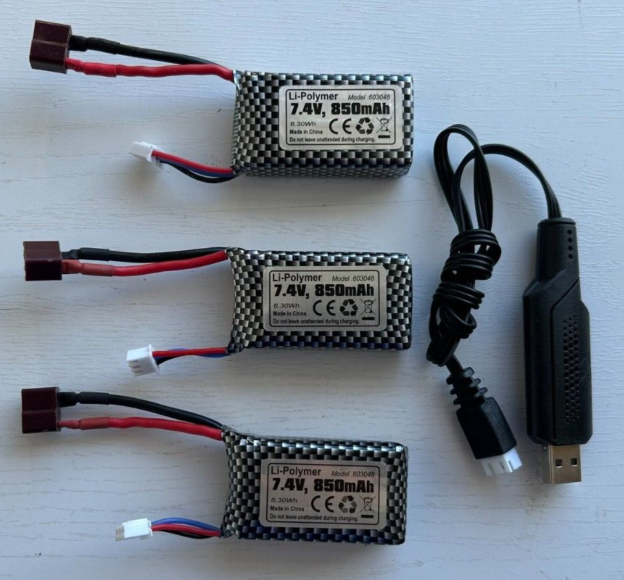 3 850mAh 2s 7.4v Lipo T-Plug Batteries & One Charger Haiboxing 18859 RC Trucks