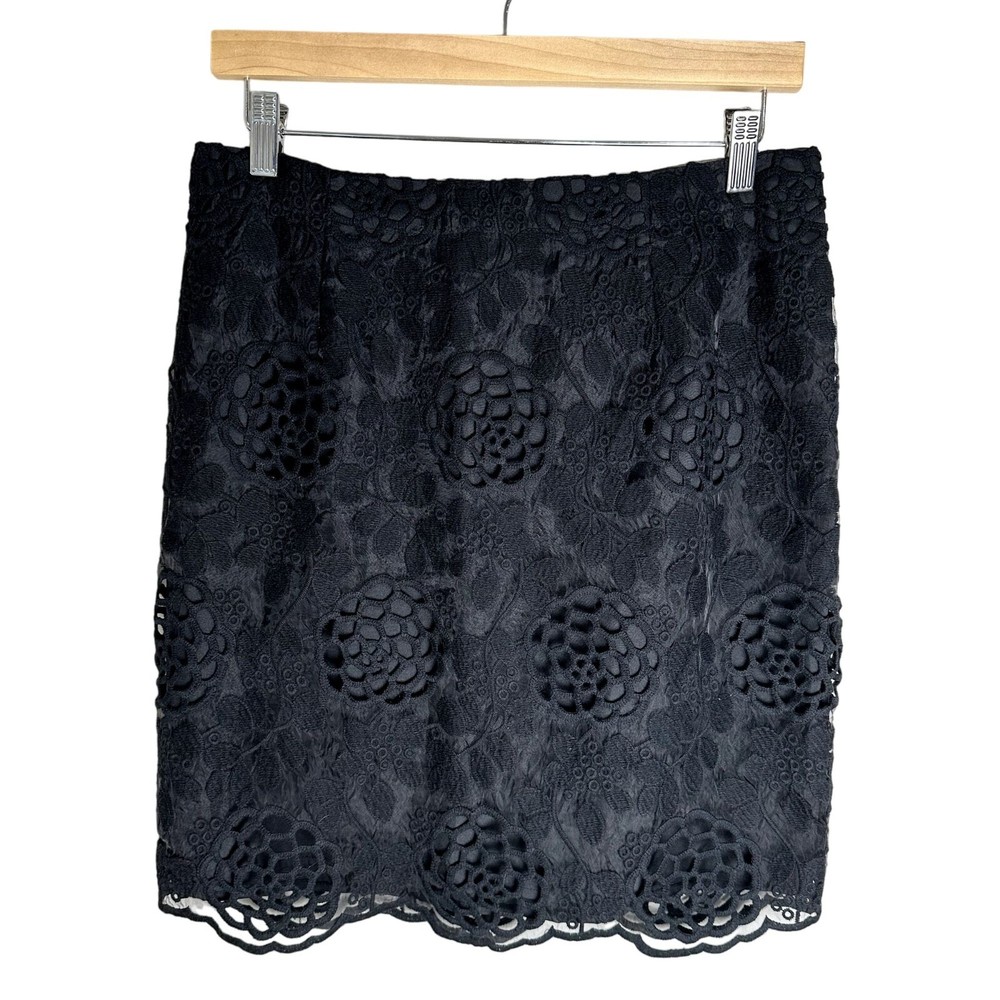 Halogen Black Floral Lace Scalloped Hem Mini Skirt HA317776MI Womens Size 8