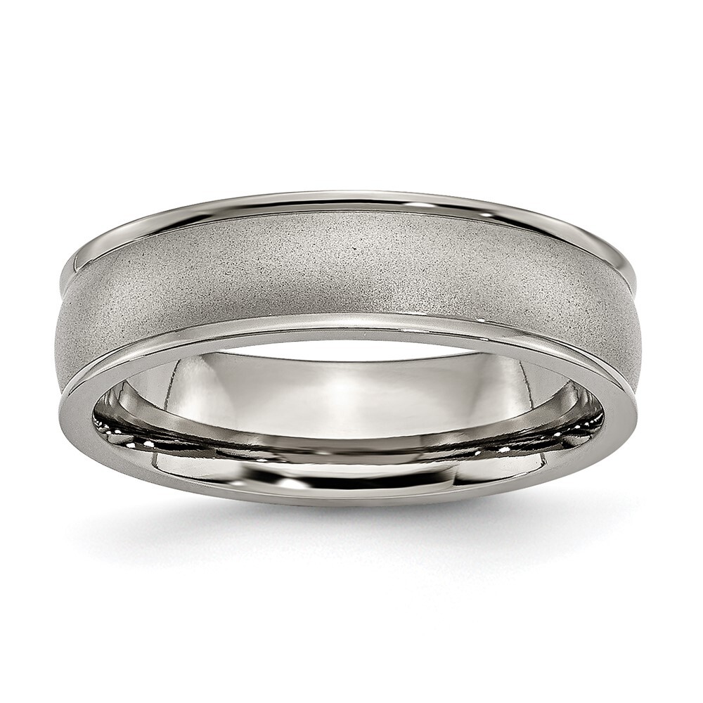 Titanium Brushed Center 6mm Ridged Edge Band Ring Size 10 for Men 3.3gm