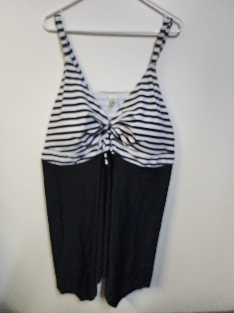 28W Swim dress - Top Only - Adjustable Peekaboo Middle And Straps - Black/ White
