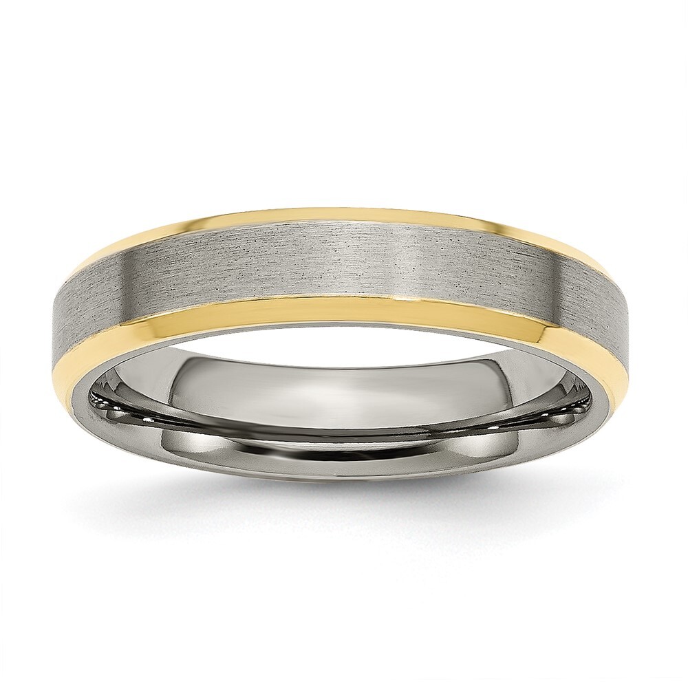 Titanium Brushed Yellow IP-plated 5mm Beveled Edge Band Ring Size 7