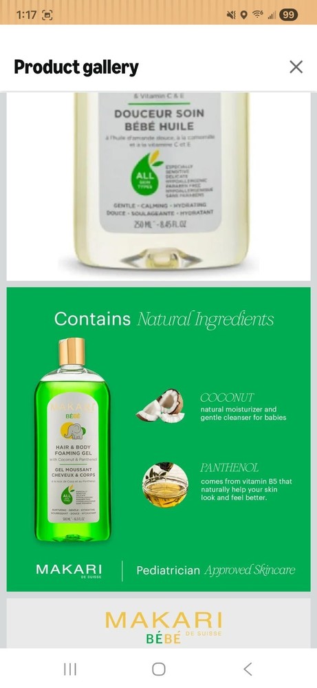 MAKARI Baby Care Set: Bebe Cleansing Milk (1000ml), Softness Care Baby Oil & Hai