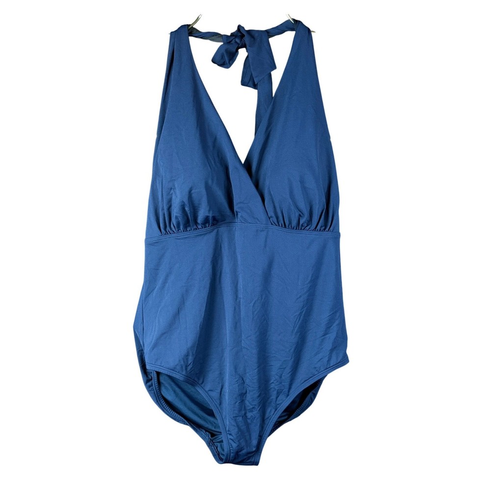 Lands' End Women's 18W Blue V Neck Halter Tie Neck One Piece Swimsuit
