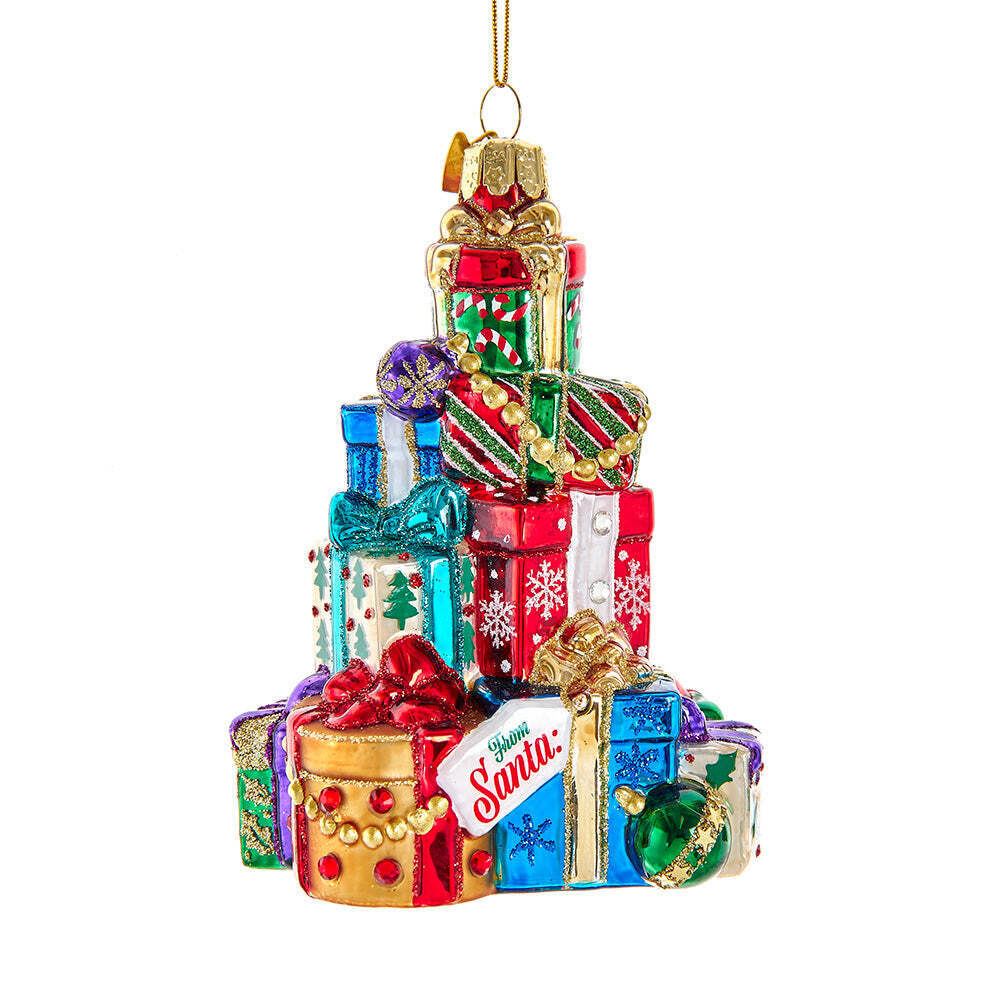 Bellissimo Stacked Presents Glass Ornament 4.5