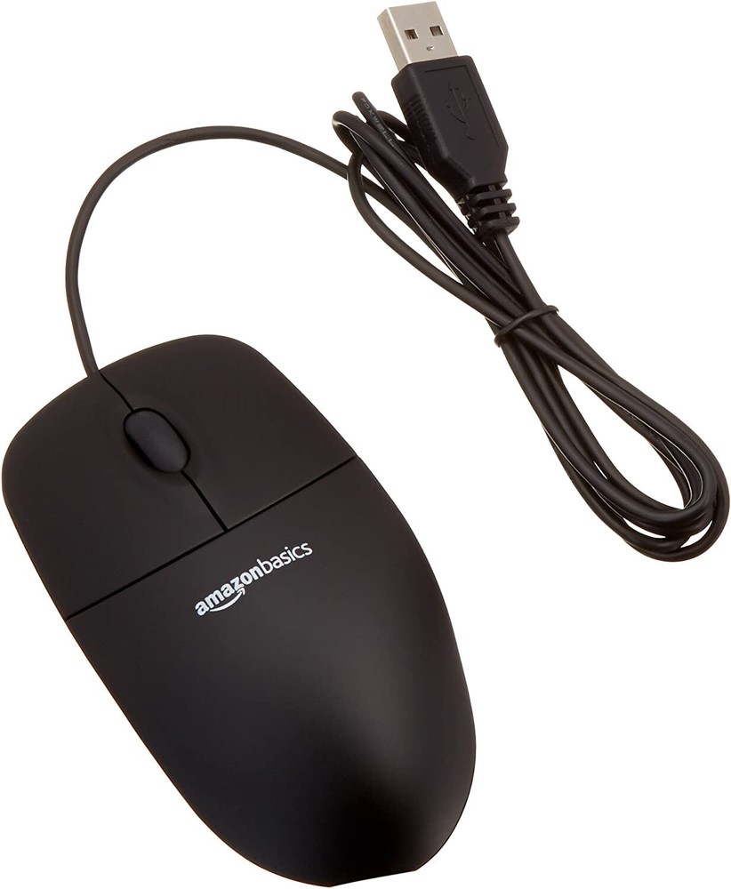 AmazonBasics 3-Button Black Wired USB Mouse - New *-image